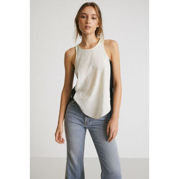 Aritzia Wilfred White Black Silk Split Back Tank Top Shirt Women's Size XXS - Picture 1 of 10